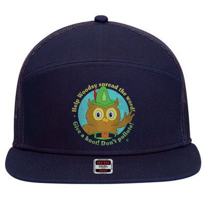 Give A Hoot Distressed And Faded Owl 7 Panel Mesh Trucker Snapback Hat