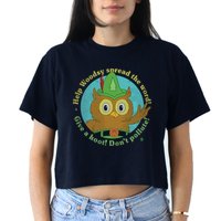 Give A Hoot Distressed And Faded Owl Crop Top