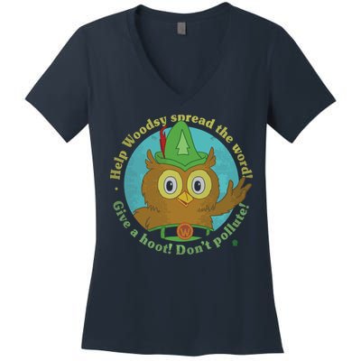 Give A Hoot Distressed And Faded Owl Women's V-Neck T-Shirt