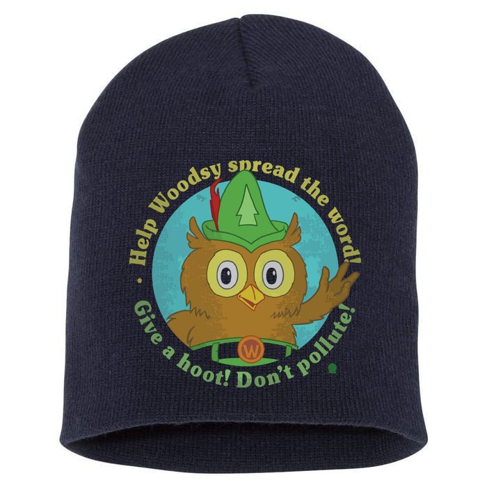 Give A Hoot Distressed And Faded Owl Short Acrylic Beanie