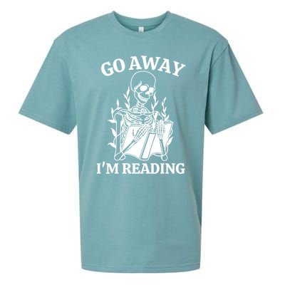 Go Away IM Reading Skeleton Book Gift Sueded Cloud Jersey T-Shirt