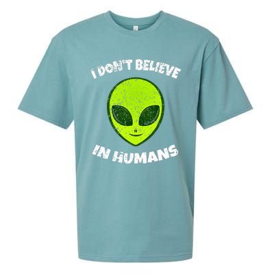 Green Alien I DonT Believe In Humans Sueded Cloud Jersey T-Shirt