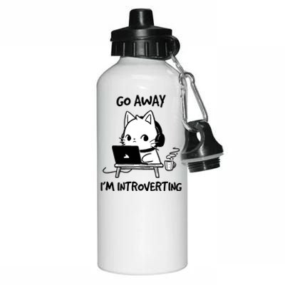 Go Away IM Introverting Funny Cat Design Aluminum Water Bottle 