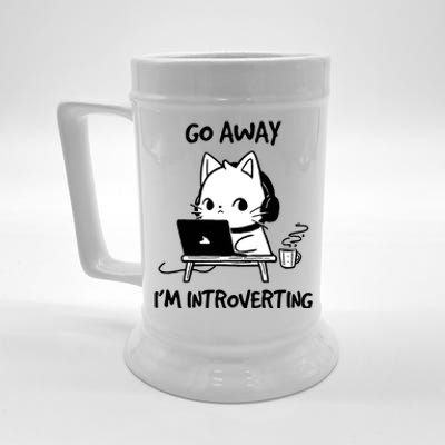 Go Away IM Introverting Funny Cat Design Beer Stein