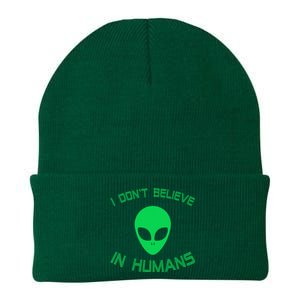 Green Alien I Dont Believe in Humans Funny Alien UFO Believe Knit Cap Winter Beanie