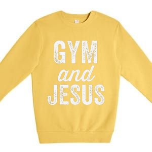 Gym And Jesus Christian Workout Lifting Weights Bodybuilding Premium Crewneck Sweatshirt