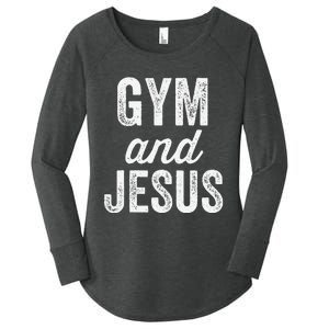 Gym And Jesus Christian Workout Lifting Weights Bodybuilding Women's Perfect Tri Tunic Long Sleeve Shirt