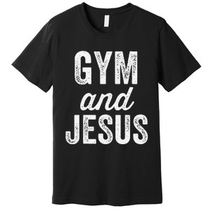 Gym And Jesus Christian Workout Lifting Weights Bodybuilding Premium T-Shirt