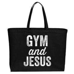 Gym And Jesus Christian Workout Lifting Weights Bodybuilding Cotton Canvas Jumbo Tote