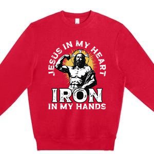 Gym And Jesus Christian Bodybuilder Religious Bodybuilding Premium Crewneck Sweatshirt