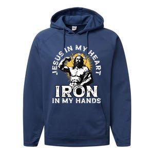 Gym And Jesus Christian Bodybuilder Religious Bodybuilding Performance Fleece Hoodie