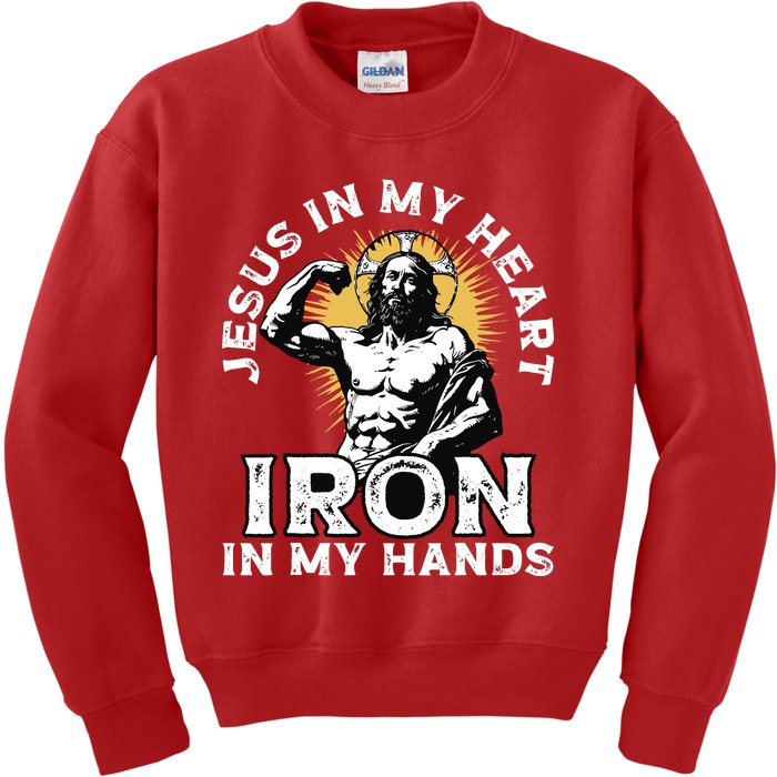 Gym And Jesus Christian Bodybuilder Religious Bodybuilding Kids Sweatshirt