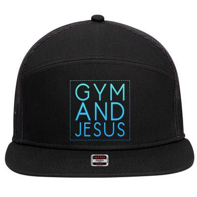 Gym And Jesus Christian Weightlifting Gym 7 Panel Mesh Trucker Snapback Hat