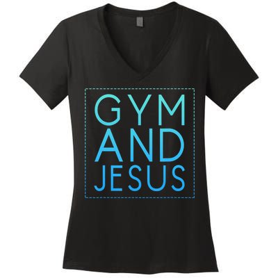 Gym And Jesus Christian Weightlifting Gym Women's V-Neck T-Shirt