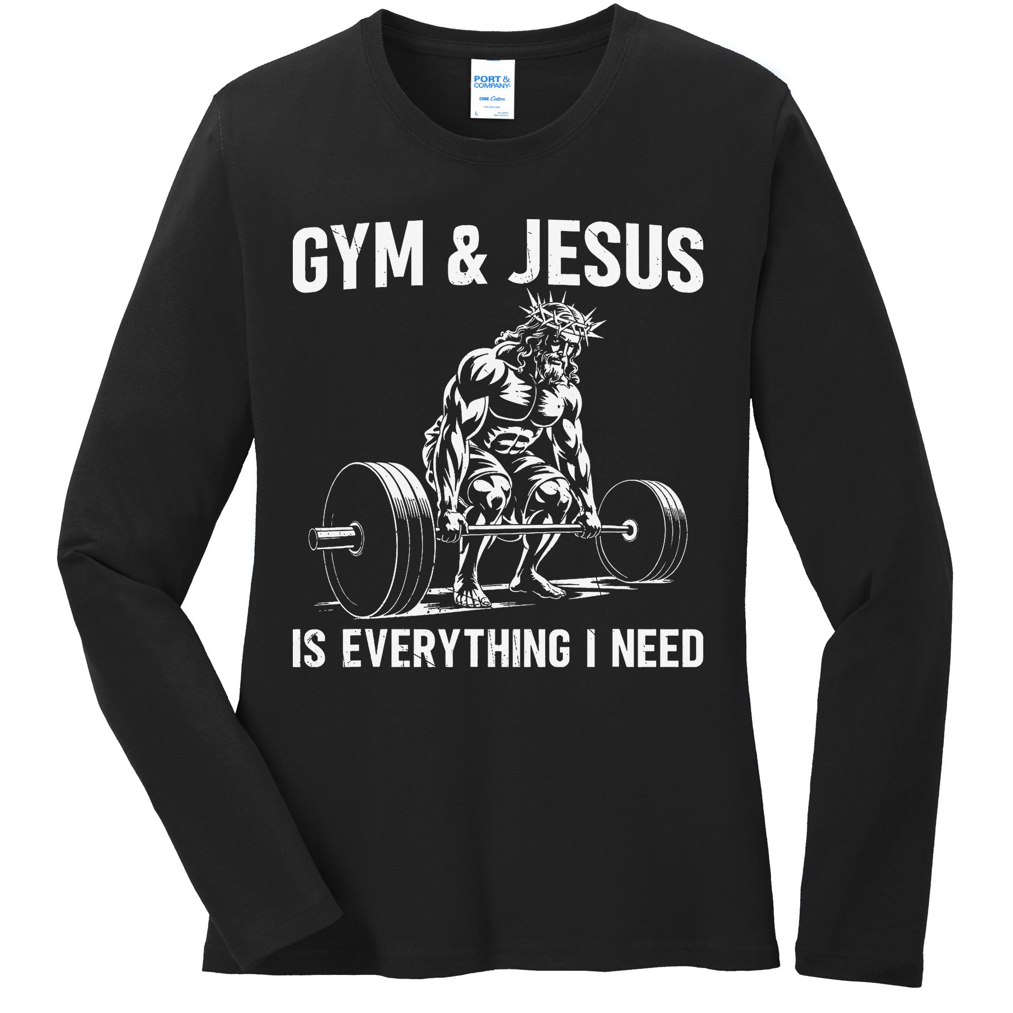 Gym And Jesus Christian Weight Lifting Ladies Long Sleeve Shirt