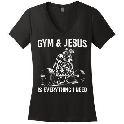 Gym And Jesus Christian Weight Lifting Women's V-Neck T-Shirt