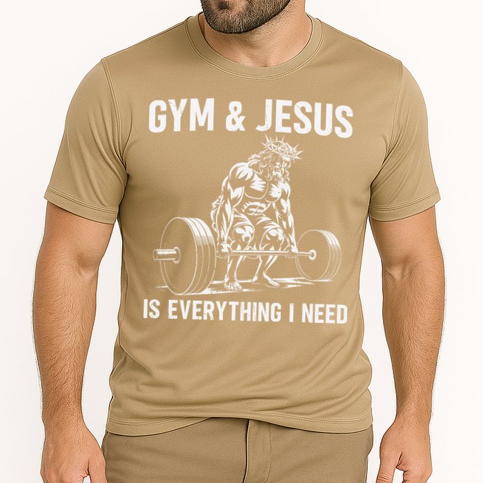 Gym And Jesus Christian Weight Lifting Cooling Performance Crew T-Shirt