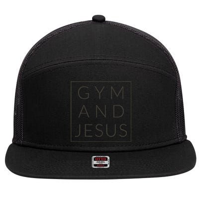 Gym And Jesus Christian Workout Fun Modern Fitness 7 Panel Mesh Trucker Snapback Hat