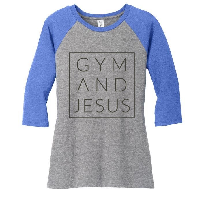 Gym And Jesus Christian Workout Fun Modern Fitness Women's Tri-Blend 3/4-Sleeve Raglan Shirt