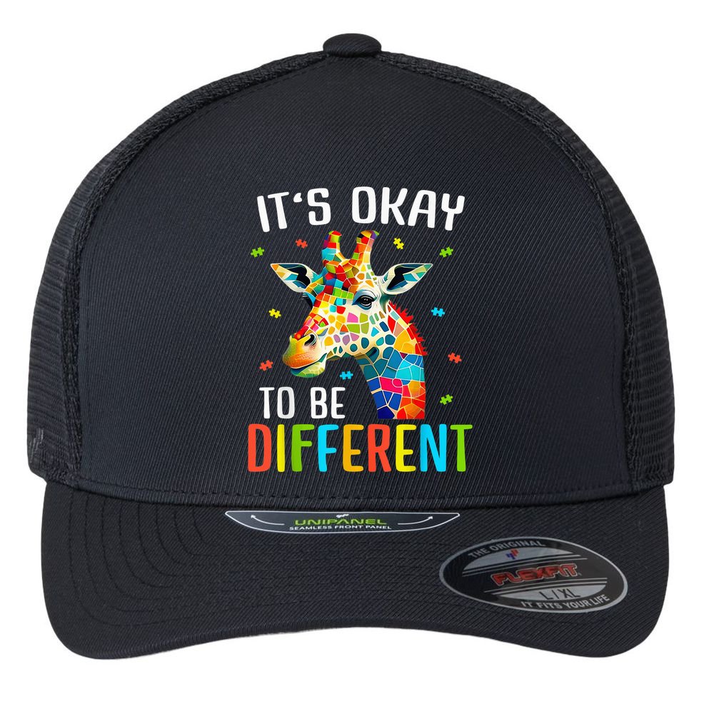 Giraffe Acceptance kid boy girl Its Ok To Be Different Flexfit Unipanel Trucker Cap