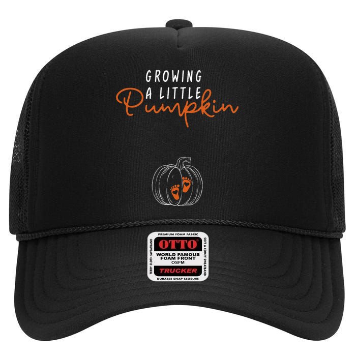 Growing A Little Pumpkin Pregnancy Announcement Thanksgiving High Crown Mesh Back Trucker Hat