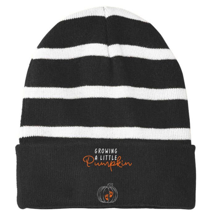 Growing A Little Pumpkin Pregnancy Announcement Thanksgiving Striped Beanie with Solid Band