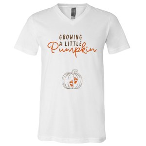 Growing A Little Pumpkin Fall Maternity Thanksgiving Baby V-Neck T-Shirt