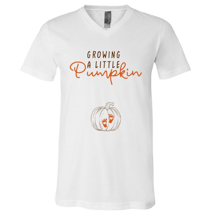 Growing A Little Pumpkin Fall Maternity Thanksgiving Baby V-Neck T-Shirt