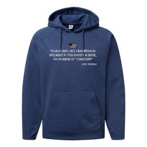 Goats Are Like Mushrooms Funny Joe Biden Quote Saying Performance Fleece Hoodie