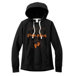 Growing A Little Pumpkin Pregnancy Reveal Thanksgiving Funny Women's Fleece Hoodie