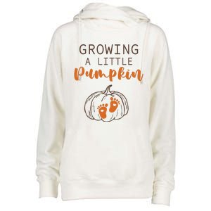 Growing A Little Pumpkin Pregnancy Reveal Thanksgiving Funny Womens Funnel Neck Pullover Hood