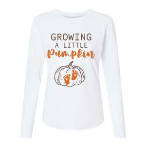 Growing A Little Pumpkin Pregnancy Reveal Thanksgiving Funny Womens Cotton Relaxed Long Sleeve T-Shirt