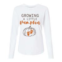 Growing A Little Pumpkin Pregnancy Reveal Thanksgiving Funny Womens Cotton Relaxed Long Sleeve T-Shirt