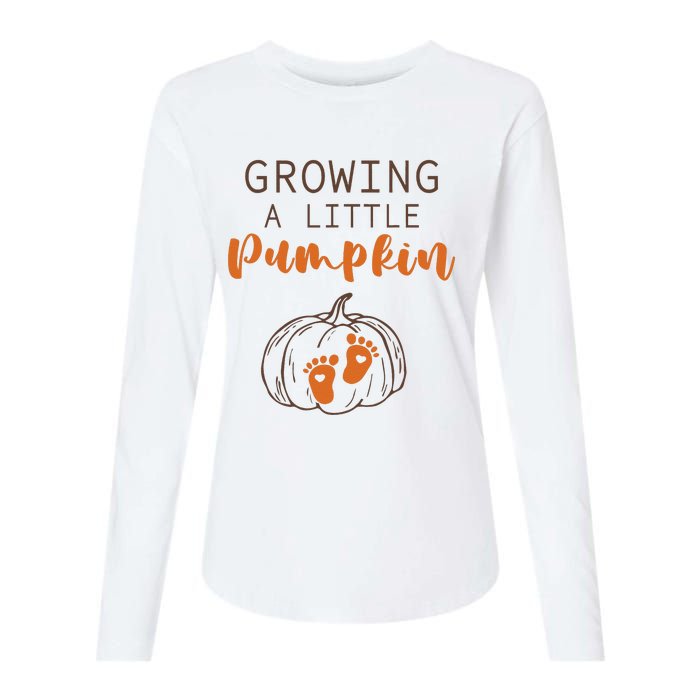 Growing A Little Pumpkin Pregnancy Reveal Thanksgiving Funny Womens Cotton Relaxed Long Sleeve T-Shirt