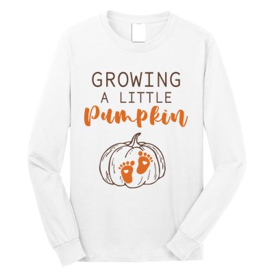 Growing A Little Pumpkin Pregnancy Reveal Thanksgiving Funny Long Sleeve Shirt