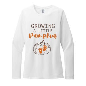 Growing A Little Pumpkin Pregnancy Reveal Thanksgiving Funny Womens CVC Long Sleeve Shirt