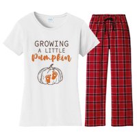 Growing A Little Pumpkin Pregnancy Reveal Thanksgiving Funny Women's Flannel Pajama Set