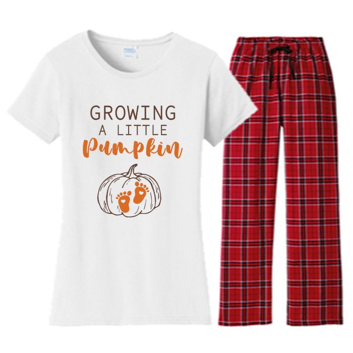 Growing A Little Pumpkin Pregnancy Reveal Thanksgiving Funny Women's Flannel Pajama Set