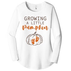 Growing A Little Pumpkin Pregnancy Reveal Thanksgiving Funny Women's Perfect Tri Tunic Long Sleeve Shirt