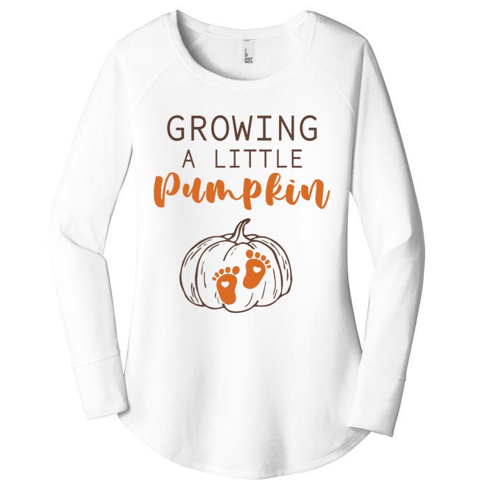 Growing A Little Pumpkin Pregnancy Reveal Thanksgiving Funny Women's Perfect Tri Tunic Long Sleeve Shirt