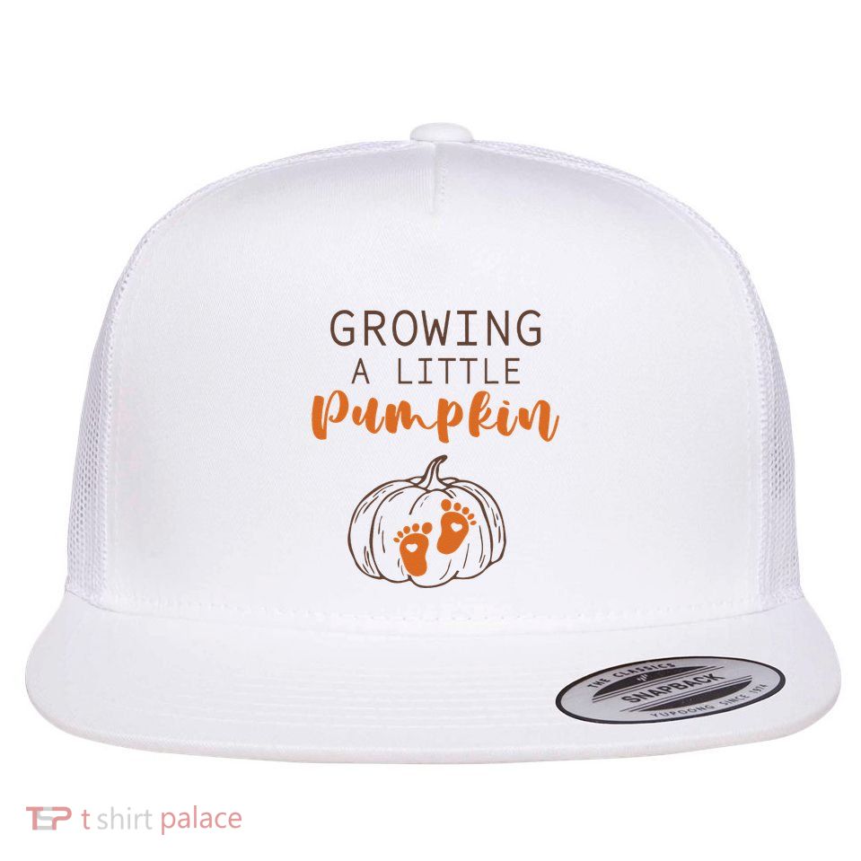 Growing A Little Pumpkin Pregnancy Reveal Thanksgiving Funny Flatbill Hat