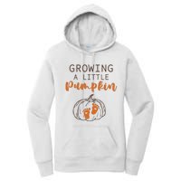 Growing A Little Pumpkin Pregnancy Reveal Thanksgiving Funny Women's Pullover Hoodie