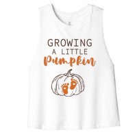 Growing A Little Pumpkin Pregnancy Reveal Thanksgiving Funny Women's Racerback Cropped Tank