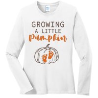 Growing A Little Pumpkin Pregnancy Reveal Thanksgiving Funny Ladies Long Sleeve Shirt