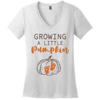 Growing A Little Pumpkin Pregnancy Reveal Thanksgiving Funny Women's V-Neck T-Shirt