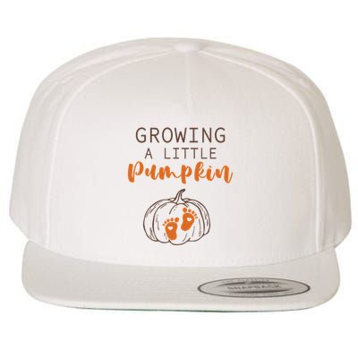 Growing A Little Pumpkin Pregnancy Reveal Thanksgiving Funny Wool Snapback Cap