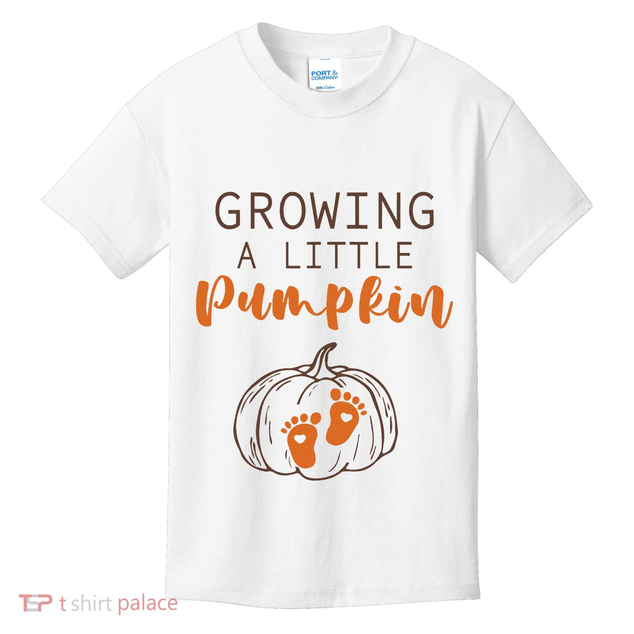 Growing A Little Pumpkin Pregnancy Reveal Thanksgiving Funny Kids T-Shirt