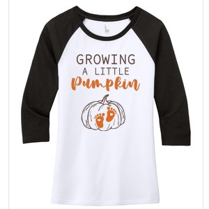 Growing A Little Pumpkin Pregnancy Reveal Thanksgiving Funny Women's Tri-Blend 3/4-Sleeve Raglan Shirt