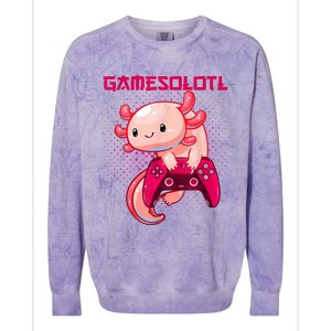 Gamer Axolotl Lover Cute Axolotl Gaming Video Gamer Gifts Colorblast Crewneck Sweatshirt