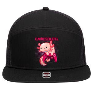 Gamer Axolotl Lover Cute Axolotl Gaming Video Gamer Gifts 7 Panel Mesh Trucker Snapback Hat